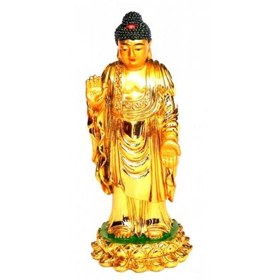 Gautama-Buddha stehend Resin goldglänzend 10 cm Figur Statue Skulptur Buddhismus
