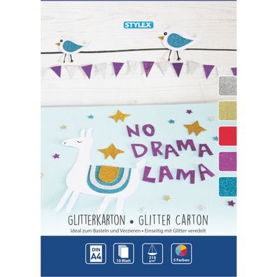 Glitterkarton DIN A4, 10 Blatt in 5 Farben sortiert