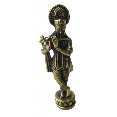 Krishna mit Flöte Messing 6 cm Figur Statue Skulptur Gottheit Altarfigur Feng-Shui