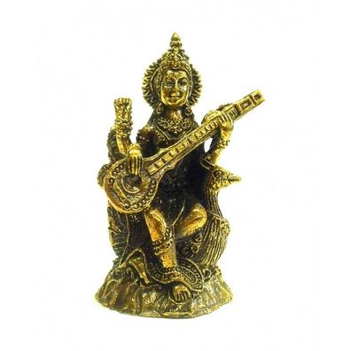Saraswati Messing 5 cm Figur Statue Skulptur Göttin Sarasvati Altarfigur Feng-Shui