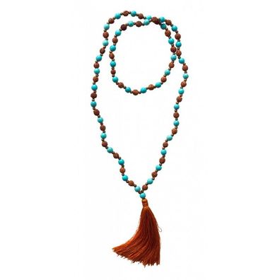 Mala Rudraksha MIT Messing- UND Türkisperlen 54cm 82 Perlen Budd. Gebetskette