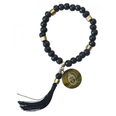Tikra Armband "Buddha" Holz schwarz &Oslash; 6 cm elastisch Tibetisches Kraftarmband