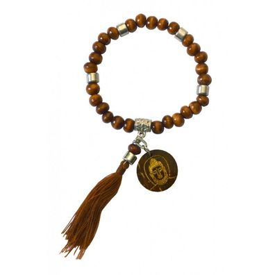 Tikra Armband BUDDHA Holz braun &Oslash; 6 cm elastisch Tibetisches Kraftarmband