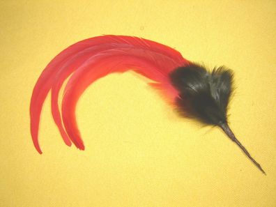 Damenhutfeder Hahnenfedern rot mit oliv Hutschmuck 28 cm Art 26-70