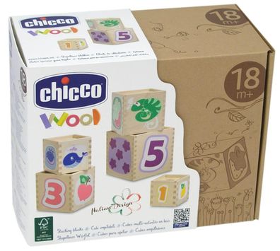 chicco Holz Stapelspiel Holzwürfel Farben Zahlen Früchte lernen ab 18 Monate