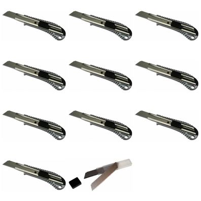 10 Alu Cuttermesser mit 10 Abbrechklingen 18mm Teppichmesser Cutterklingen Set