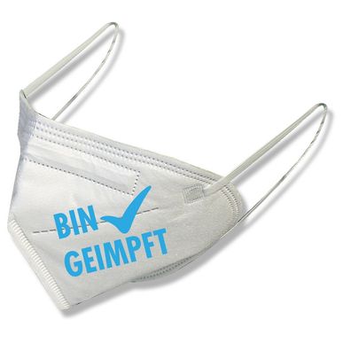 1x FFP2 Maske Weiss Deutsche Herstellung mit Aufdruck - BIN Geimpft - 15312