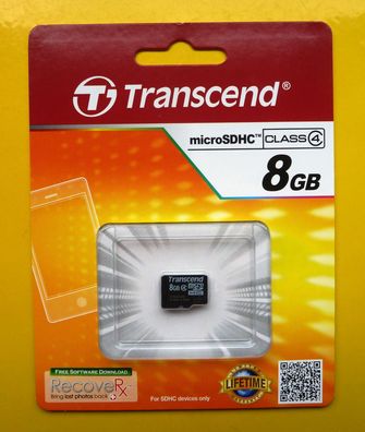 NEU: 8 GB Transcend microSDHC class 4 micro SDHC Secure Digital SD 8GB microSD