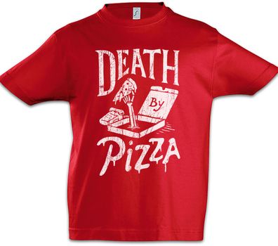 Death By Pizza Kinder Jungen T-Shirt Fun Zombie Graveyard Friedhof Grab Grabstein
