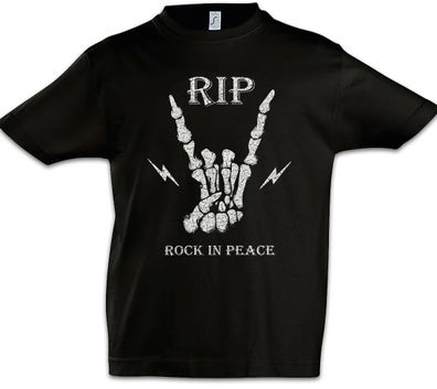 Rock In Peace Kinder Jungen T-Shirt Band Music Rock Metal Fun Sign Symbol Grim Reaper