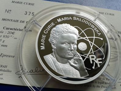 Original 20 euro 2006 PP Frankreich Marie Curie 155,5g 5 Unzen Silber 5oz Silber