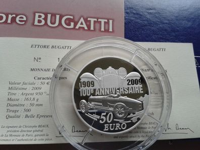 Original 50 euro 2009 PP Ettore Bugatti 155,5g 5 Unzen Silber 5oz Silber