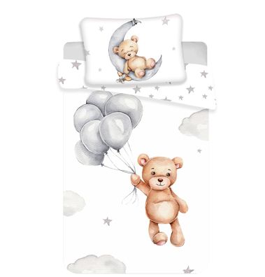 Baby Bettwäsche mit Teddy im Mond 100x135 cm 100% Baumwolle