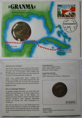 schöner Numisbrief Kuba mit 1 Peso Münze 1986 Schiff "Granma" (138181)