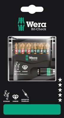 Wera Bit-Check 12 Diamond 1 SB, 12-teilig 05136392001 Rapidaptor Werkzeugfinder