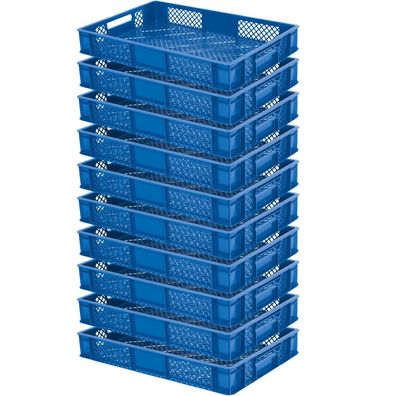 10 Stapelkorb / Euroboxen, LxBxH 600 x 400 x 90 mm, lebensmittelecht, blau