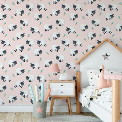 VLIES TAPETE Designtapete Kinderzimmer Tiere Schafe Blumen Wiese Natur XXL 1596