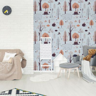 VLIES TAPETE Designtapete Kinderzimmer Baeren Hasen Baeume Blumen Wald XXL 2385