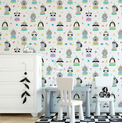 VLIES TAPETE Designtapete Kinderzimmer Einhoerner Magisch Sterne Blumen XXL 2233
