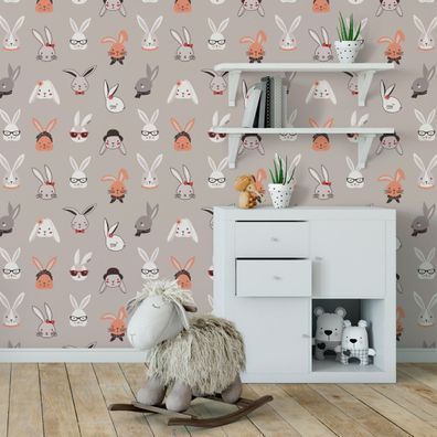 VLIES TAPETE Designtapete Kinderzimmer Tiere Hasen Blumen Schleifen Motiv XXL 2218