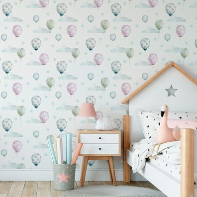 10m VLIES TAPETE Rolle Kinderzimmer Ballons Blumen Kugeln Aquarell XXL 2322