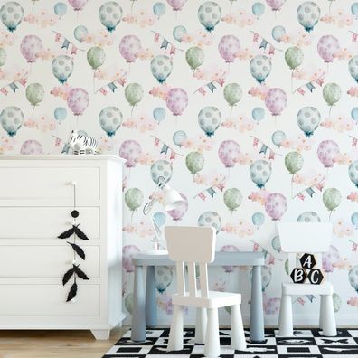 VLIES TAPETE Designtapete Kinderzimmer Ballons Blumen Sterne Wolken Motiv XXL 2323