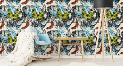 VLIES TAPETE Designtapete Kinderzimmer Blumen Schmetterlinge XXL 374
