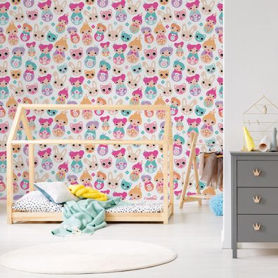 VLIES TAPETE Designtapete Kinderzimmer Hasen Katzen Blumen Puppen XXL 2844