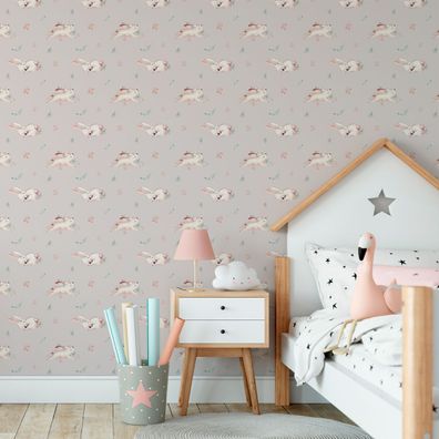 VLIES TAPETE Designtapete Kinderzimmer Tiere Hasen Blumen Blaetter Flora XXL 2668