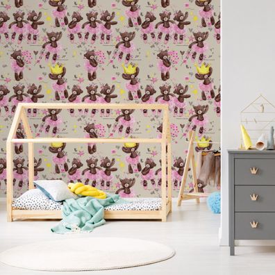 VLIES TAPETE Designtapete Kinderzimmer Baeren Blumen Rosen Sterne Herzen XXL 3303