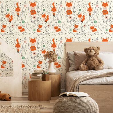 10m VLIES TAPETE Rolle Kinderzimmer Tiere Füchse Flora Blumen Natur XXL 4097
