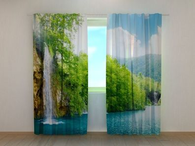Fotogardine See im Wald, Vorhang mit Motiv, Digitaldruck, Gardine auf Maß