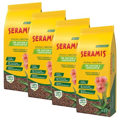4 x Seramis® Spezial-Substrat für Kakteen und Sukkulenten, 7 Liter