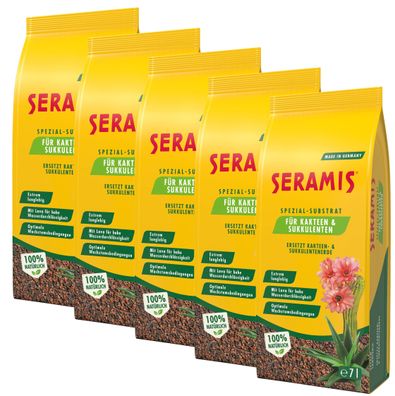 5 x Seramis® Spezial-Substrat für Kakteen und Sukkulenten, 7 Liter