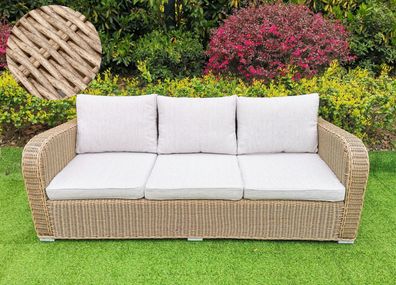 3er Lounge Sofa VITA in Natural rundes Polyrattan Gartenmöbel Couch Gartensofa