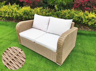 2er Lounge Sofa VITA in Natural rundes Polyrattan Gartenmöbel Couch Gartensofa