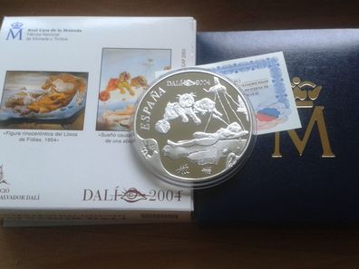 50 euro 2004 PP Spanien Salvador Dali 5 Unzen Silber mit Gold 168,75g 925er Silber