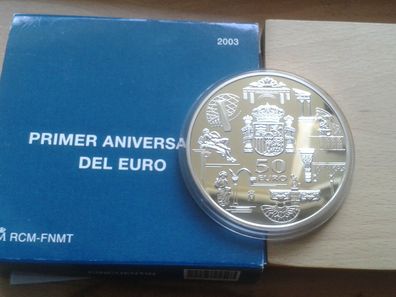 50 euro 2003 PP Spanien Einführung des Euros 5 Unzen Silber 168,75g 925er Silber