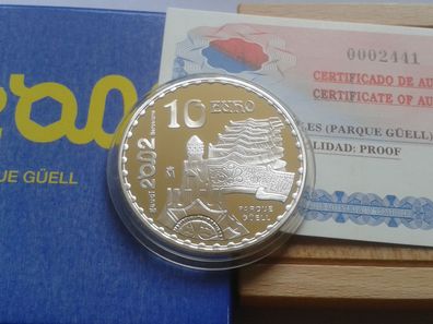 Original 10 euro 2002 PP Spanien Antoni Gaudi Park Güell 27g Sterlingsilber