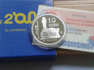 Original 10 euro 2002 PP Spanien Antoni Gaudi El Capricho 27g Sterlingsilber