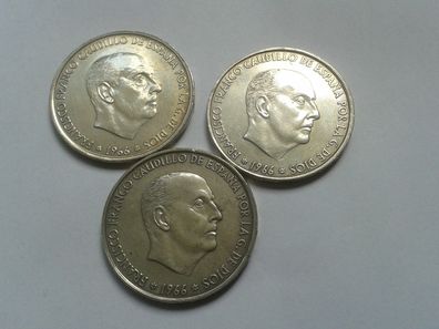 3 x 100 Peseten 1966 Spanien 45,6g Feinsilber