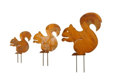 Eichhörnchen Stecker Metall rost Dekoration Garten Herbst Winter Weihnachten 3x