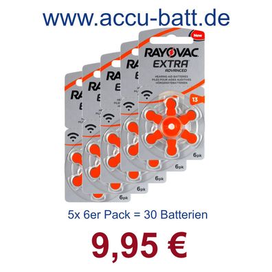 Rayovac 13 Extra Advanced ZincAir Hörgerätebatterie 5 x 6er Pack (= 30 Stück)