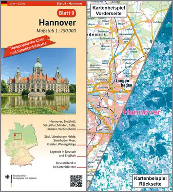 Hannover: Umgebungskarte mit Satellitenbild 1:250.000 (TK250 / Topographisc ...