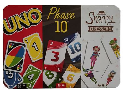 Mattel Games FFK01 3er Spielsammlung UNO Phase 10 Snappy Dressers Kartenspiele i