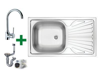 Edelstahlspüle Spüle mit Abtropffläche i76x44 cm Küchenspüle Spülbecken + Armatur