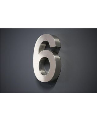 Hausnummer Premium Edelstahl in 3D Design Arial H20cmxT3cm V2A (Nr.6) 400016