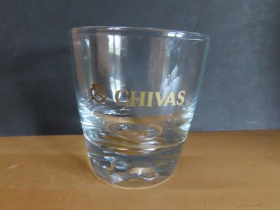 Trinkglas Whiskyglas mit goldfarbenem Druck Chivas Fassetten /2cl + 4cl