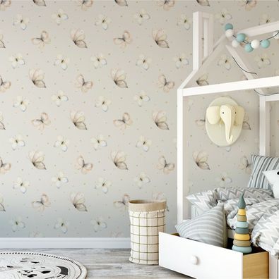 10m VLIES TAPETE Rolle Kinderzimmer Schmetterlinge Himmel Kugeln Gold XXL 1704