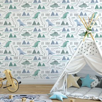10m VLIES TAPETE Rolle Kinderzimmer Junge Dinosaurier Bäume Berge XXL 1563
